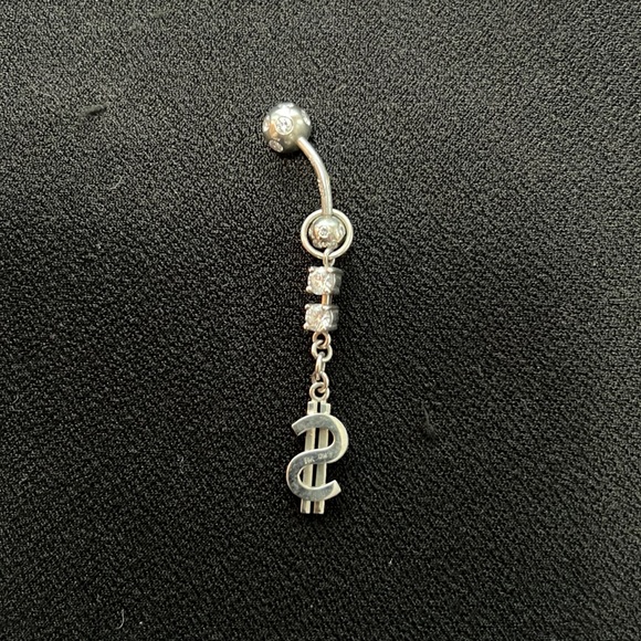 Rhinestone And Dollar Sign Silver Metal Belly Button Charm - Picture 1 of 3